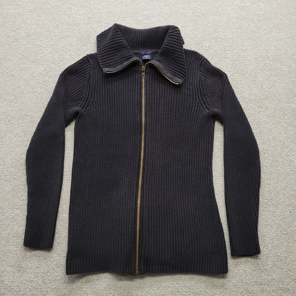 GAP Maternity Womens Small Black Ribbed Knit Full Zip Sweater Cardigan Jacket